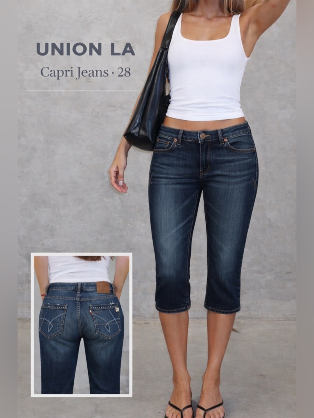 Union LA Low Rise Capri Jeans Sz 28 Dark Wash Denim Cropped Y2K Rockabilly